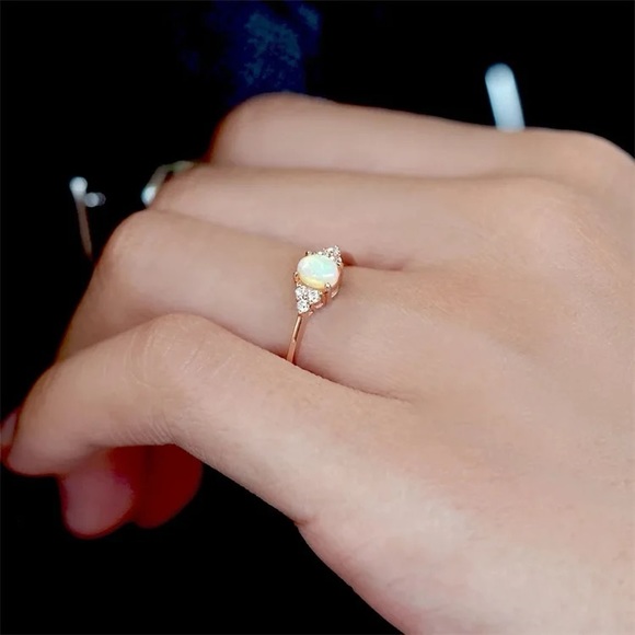 New: 18K Gold Vermeil Opal Gemstone CZ Stones Ring - Picture 6 of 12